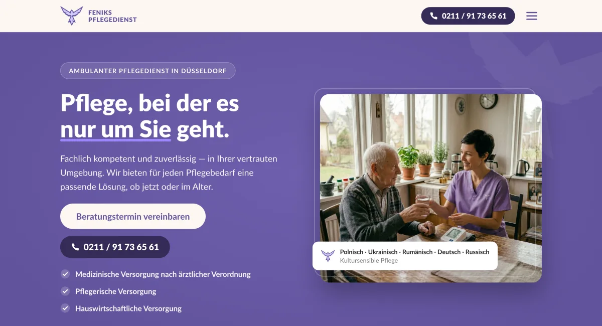 Website von Feniks Pflegedienst