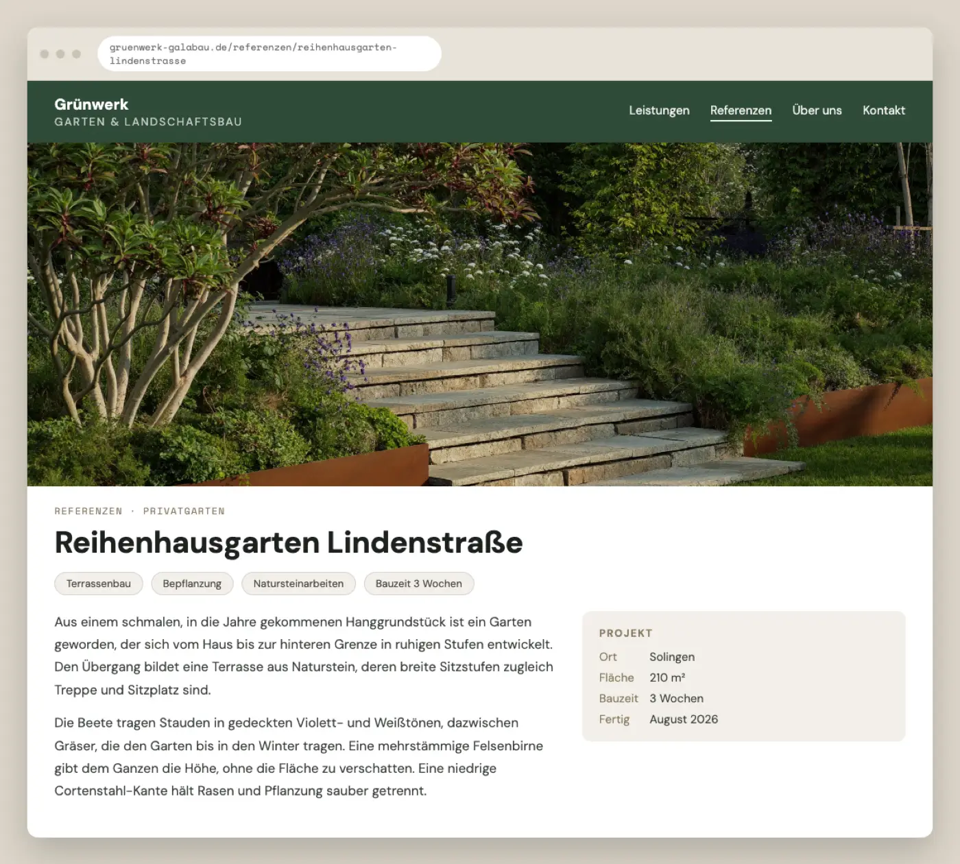 Die fertige Referenzseite auf der Website des Betriebs